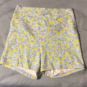 Fleo High Waist Floral Shorts - Yellow and Green